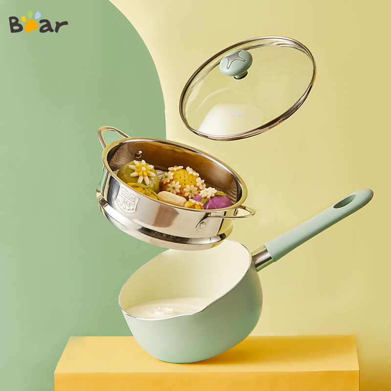 小熊(Bear)奶锅 辅食锅 抗菌麦饭石色不粘锅 带蒸笼 CP-G0019-P03 16cm