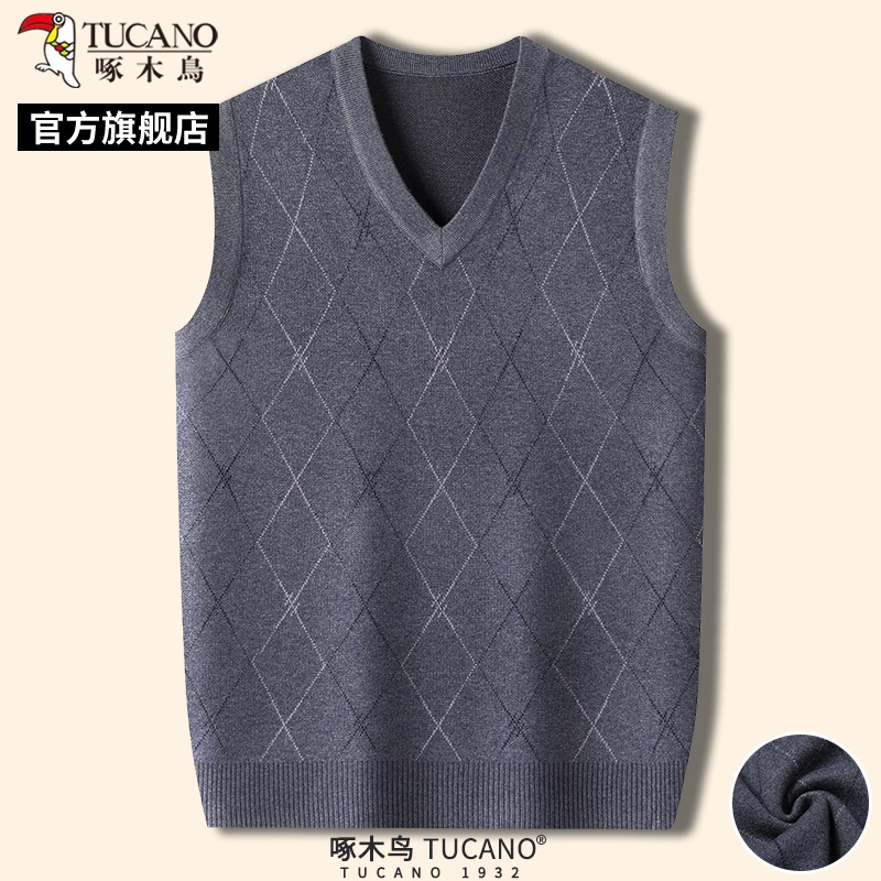 啄木鸟春季新款男士针织内搭毛衣中年保暖爸爸装马甲背心上衣年啄高清大图