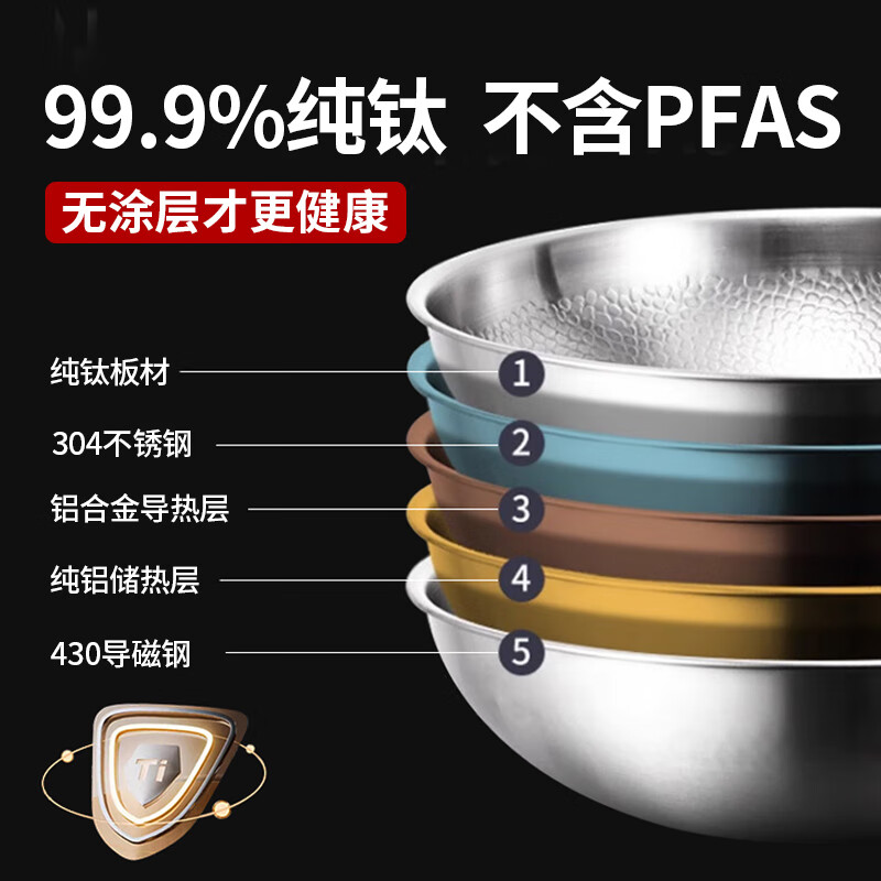 赫巴兹纯钛炒锅无涂层炒锅家用不粘锅炒菜锅电磁炉燃气灶专用锅具高清大图
