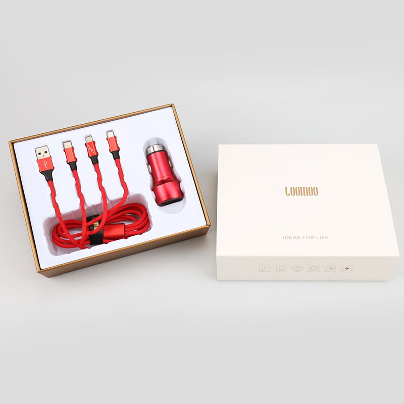 乐默(LOOMOO) 车载两件套LDS-218 双接口一拖三数据线二合一套装安全锤车充组合装高清大图