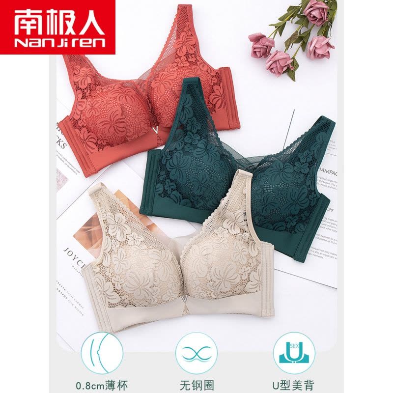 南极人内衣女薄款大胸显小聚拢收副乳防下垂无钢圈文胸罩性感蕾丝图片