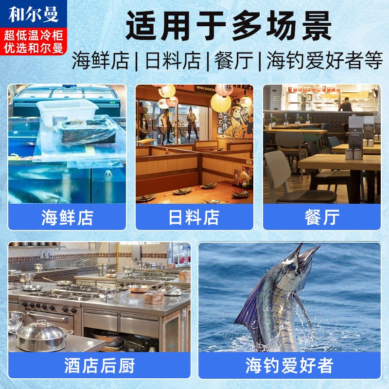 和尔曼 470升零下65度超低温水产冷柜 商用卧式冰柜 -65℃海鲜餐厅日料店金枪鱼商用水产保存箱DW-65W470B