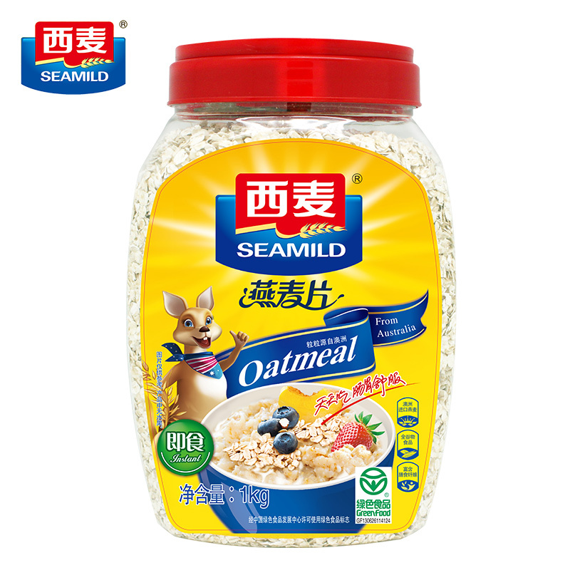西麦 纯燕麦片1000g/桶 即食免煮 无蔗糖 营养谷物早餐膳食纤维冲饮麦片