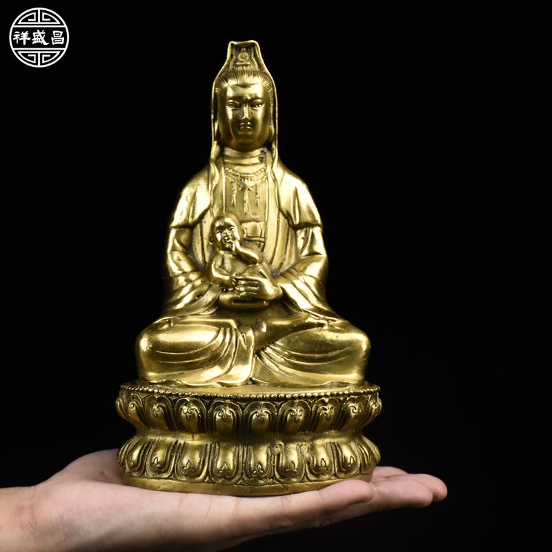 美帮汇观音佛像摆件坐莲观世音菩萨铜工艺客厅佛堂供奉摆设品高清大图