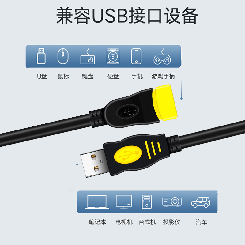 晶华 USB公对母延长线 USB2.0数据线延长线 台式机笔记本U盘优盘鼠标键盘读卡器加长黑色1.8米 U115E