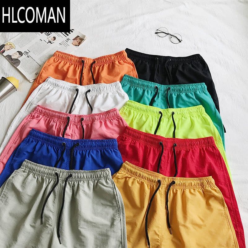 HLCOMAN夏季男士美式休闲短裤糖果色五分裤篮球运动训练宽松冰丝速干薄款图片