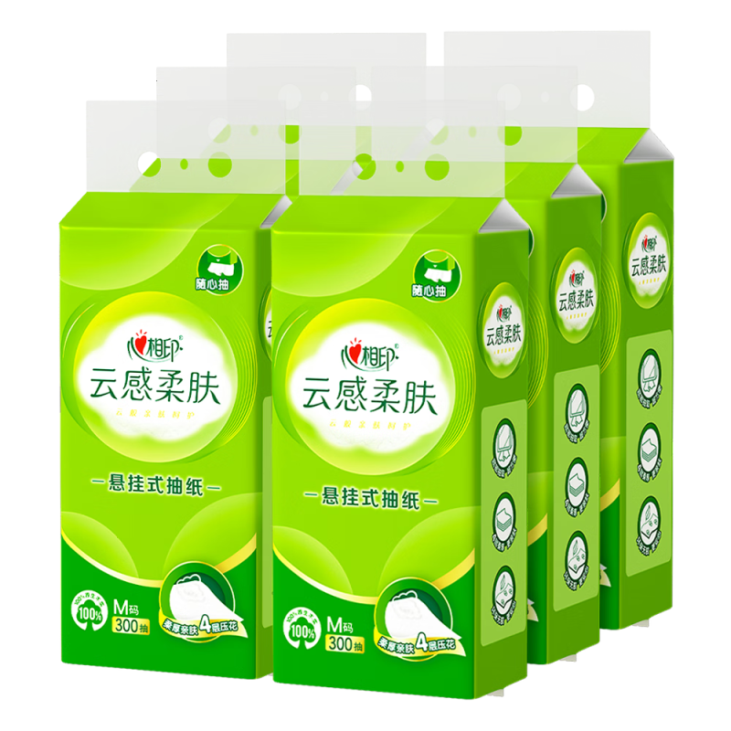 心相印 DT20300(电商箱装)心相印云感300抽*6提四层悬挂式提装面巾纸(常规款)