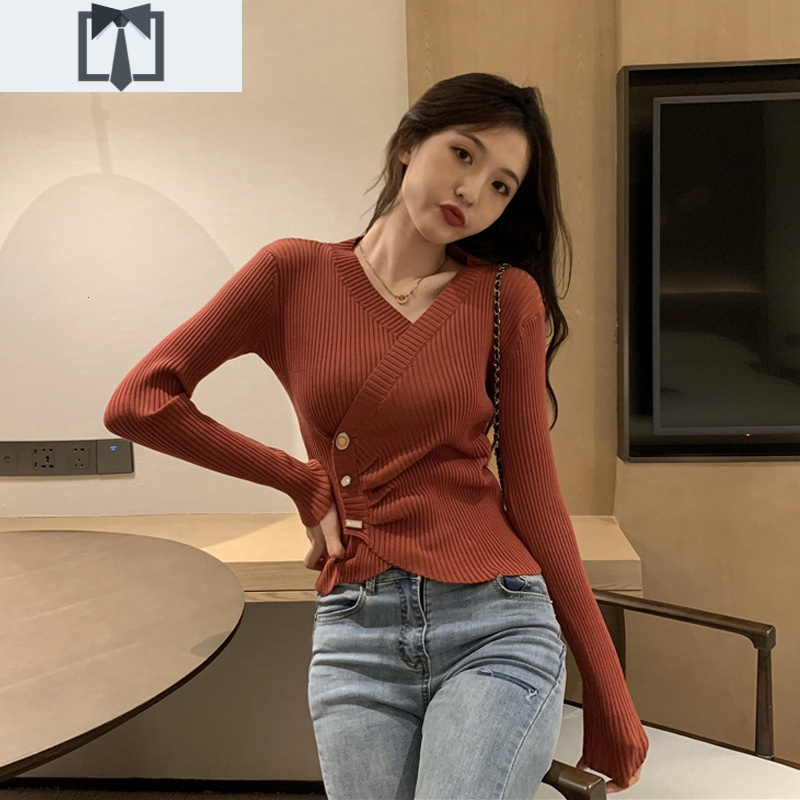 suntek超火低领打底衫女秋冬洋气内搭v领毛衣心机性感百搭针织衫上衣