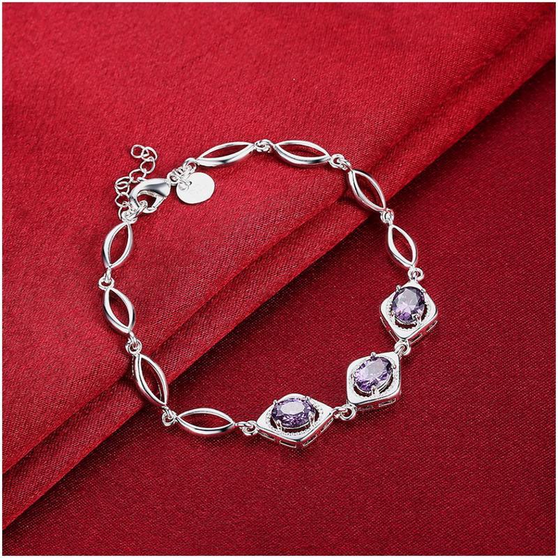 H494Women Silver Bracelet女生饰品气质紫锆石手链镀925纯银复古送女朋友七夕情人节礼物