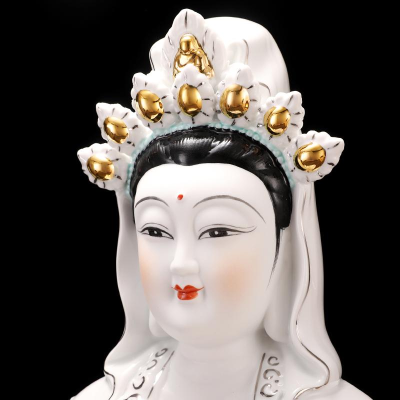 纯白南海观音菩萨佛像家用陶瓷居家供奉客厅摆件白衣坐莲观世音 三维工匠 12寸高清大图