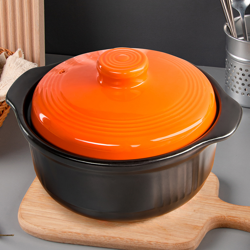 康舒砂锅炖锅家用燃气陶瓷锅耐高温煲仔饭沙锅石锅瓦煲1100ml黑橙砂锅