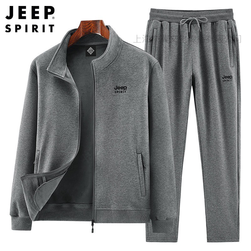 JEEP SPIRIT吉普开衫卫衣男士套装秋冬季新款加绒百搭直脚长裤高清大图