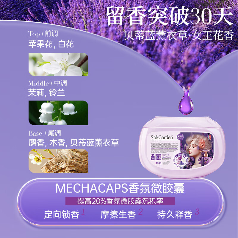 SukGarden蔬果园天然薰衣草精油香氛4D洗衣凝珠30颗 天然薰衣草精油香氛30颗高清大图