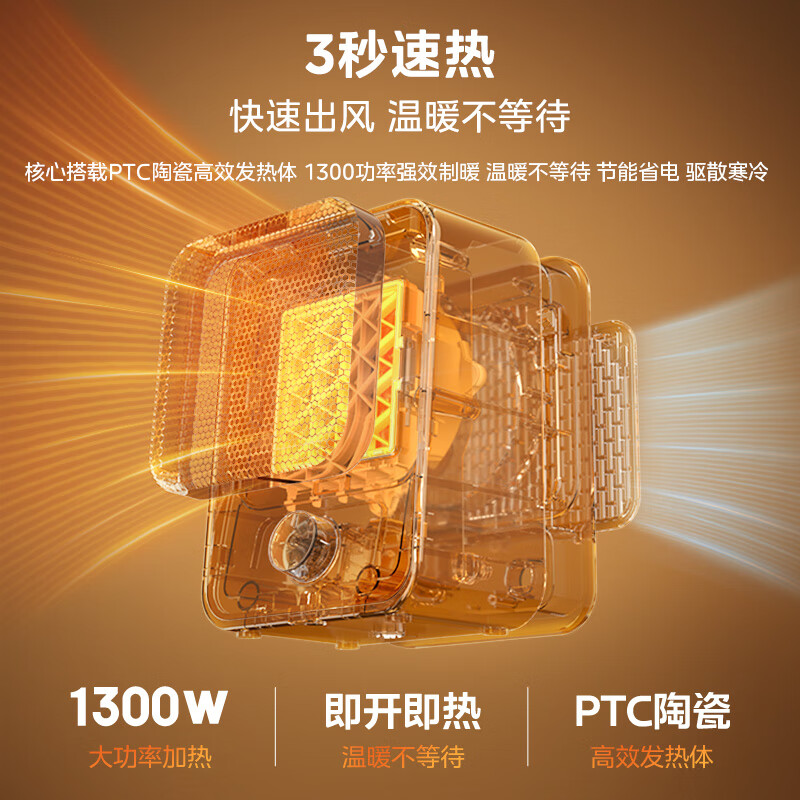 美的(Midea)暖风机家用/小太阳取暖器/小型电暖器/电暖气/电热风扇/暖手宝台地两用速热便携 HFU15D黑白高清大图