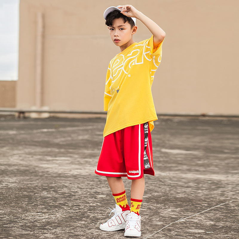 男童街舞服潮装印花T恤短裤少儿hiphop衣服夏季韩版儿童嘻哈套装