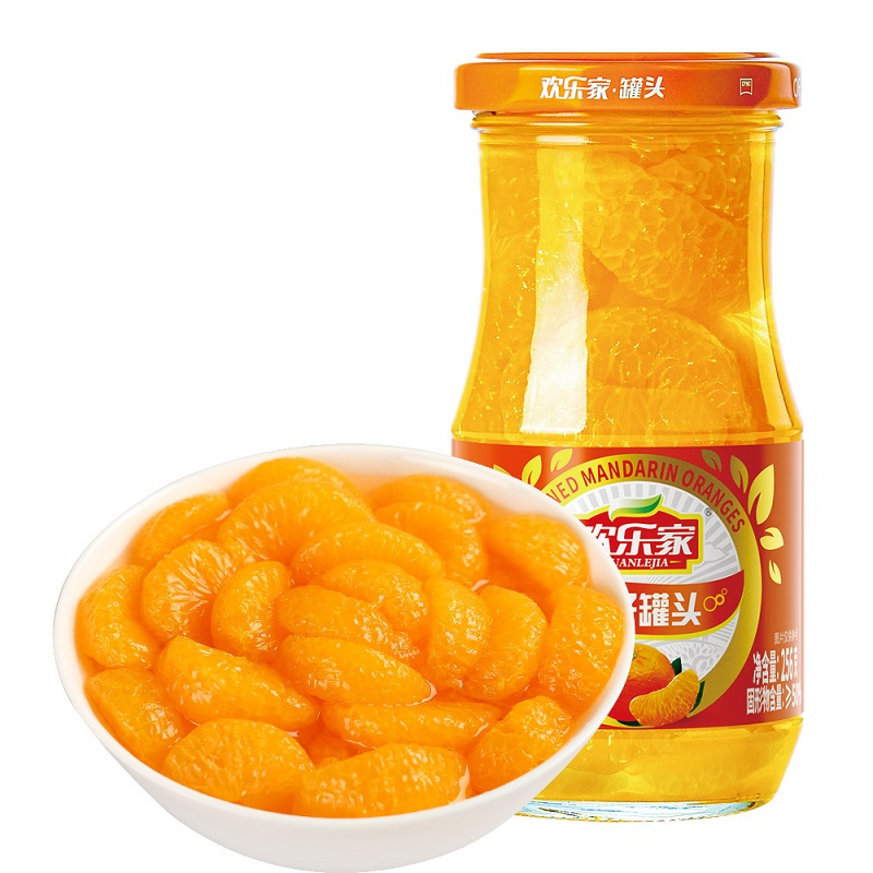 欢乐家 橘子罐头256g*6瓶 方便速食糖水新鲜水果大玻璃瓶休闲零食品
