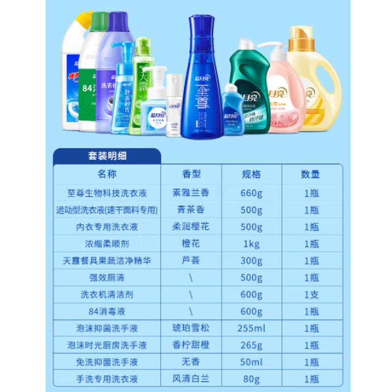 蓝月亮家庭组合12件套洗衣护衣家清全家桶 专用洗衣护衣液 清洁剂洗手液 81000740高清大图