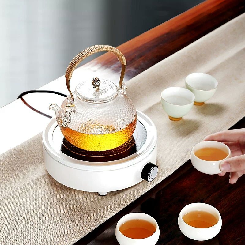 电陶炉铁壶烧水炉家用煮茶器光波炉电热泡茶炉茶炉迷你玻璃泡茶器|木纹色+C款壶（送6个玻璃杯）