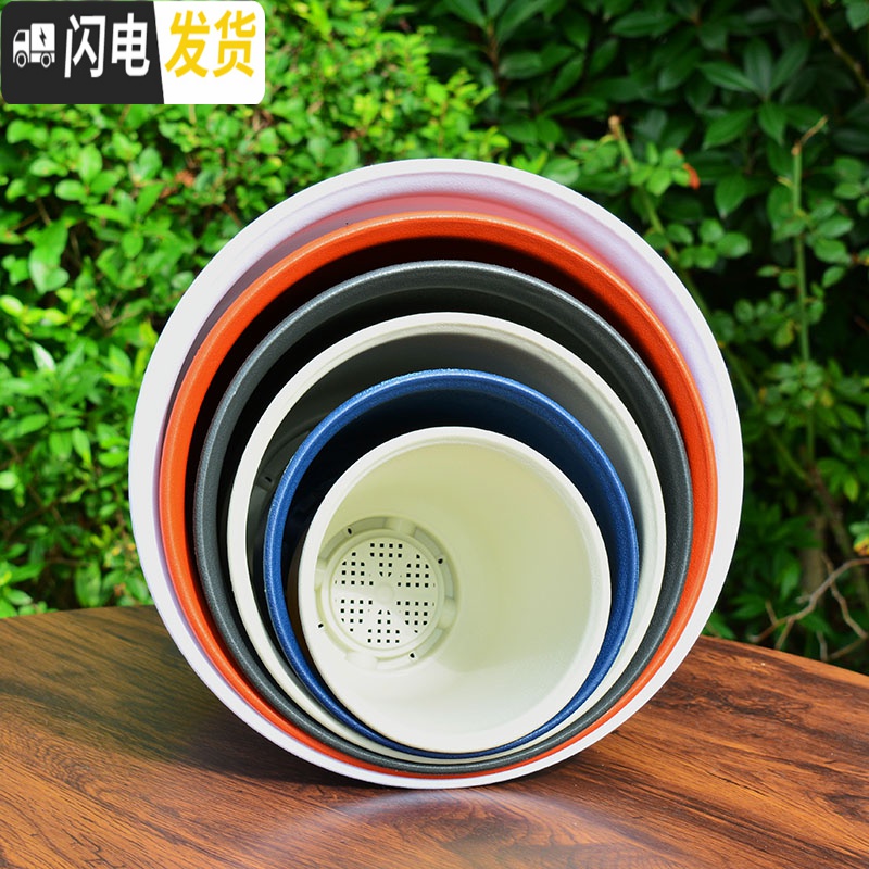 三维工匠加厚防陶瓷花盆绿萝吊兰专用大号塑料盆创意 个性北欧简约带托盘 A款深灰色 特小花盆容器高清大图