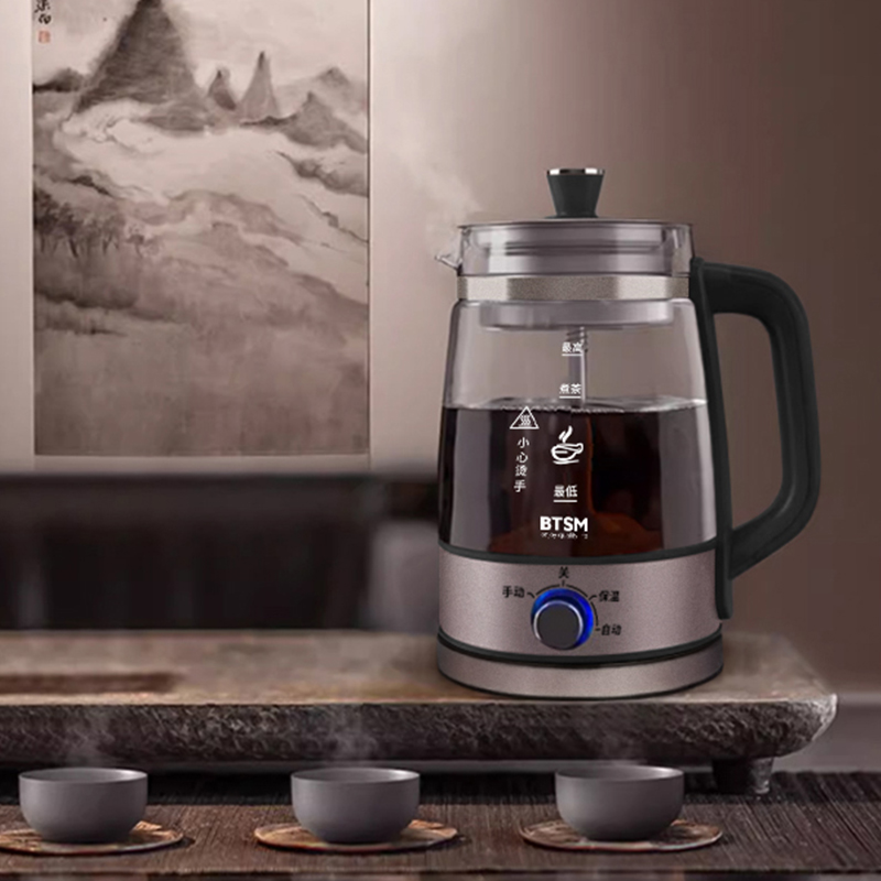 BTSM钛煮茶器套装 茶壶喷淋式蒸气蒸茶壶家用全自动小型办公室养生壶花茶壶黑茶壶-BTZC-J1300(套装)高清大图