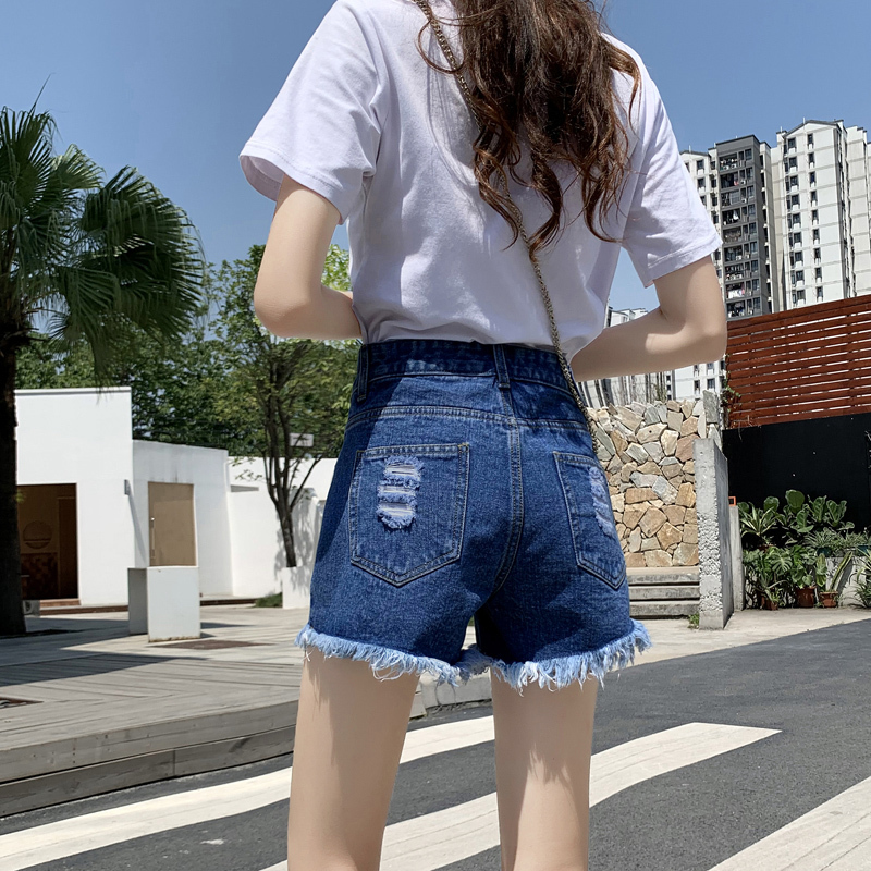 浪漫攻略romagolee夏季新款时尚破洞毛边潮流百搭超短牛仔裤女