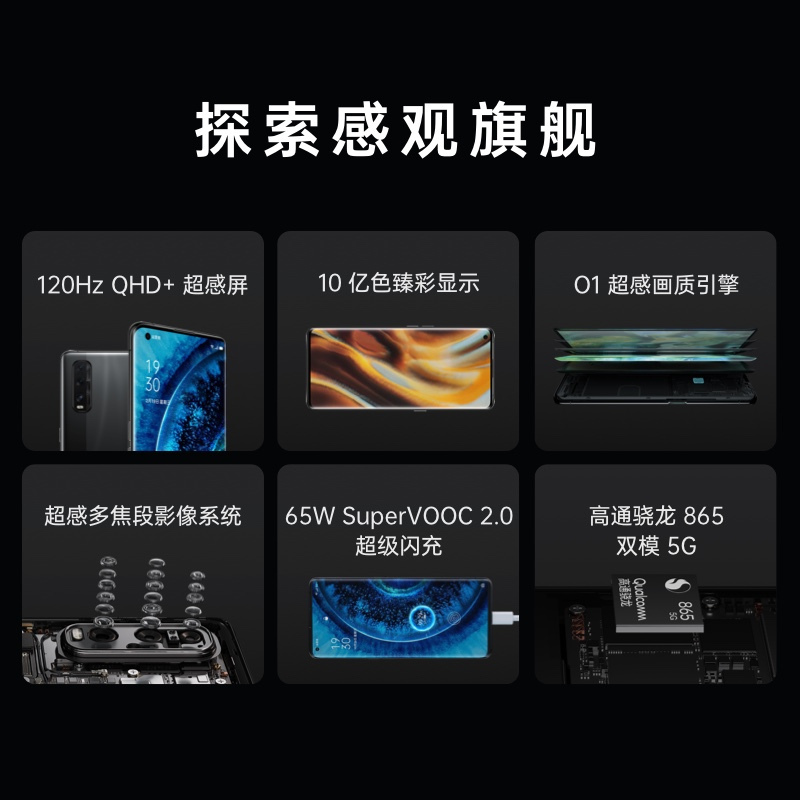 OPPO Find X2 8GB+256GB 夜海120Hz超感屏 3K分辨率 视频动态插帧 65W超级闪充 高通骁龙865 全网通全面屏拍照游戏智能双模5G手机