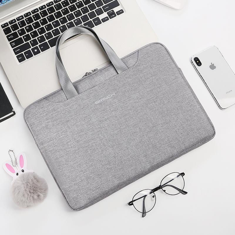 轻便手提电脑包女14寸小清新可爱苹果macbookpro13笔记本15.6英寸|[浅灰色]+公仔挂件 13寸