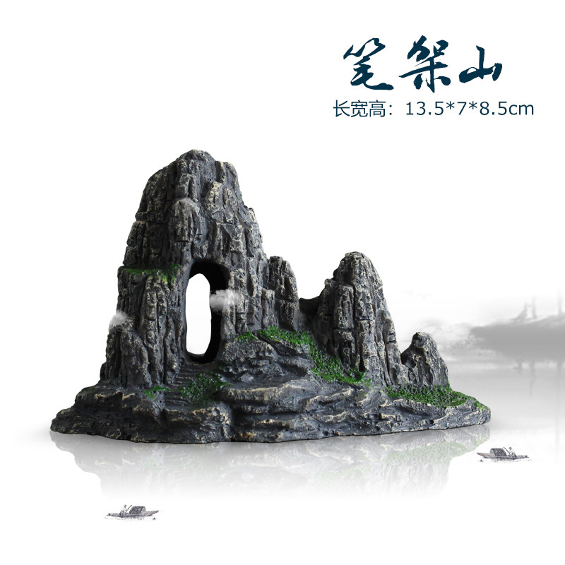 鱼缸仿真假山造景装饰石头布景套餐水族箱大小树脂摆件躲避洞松石