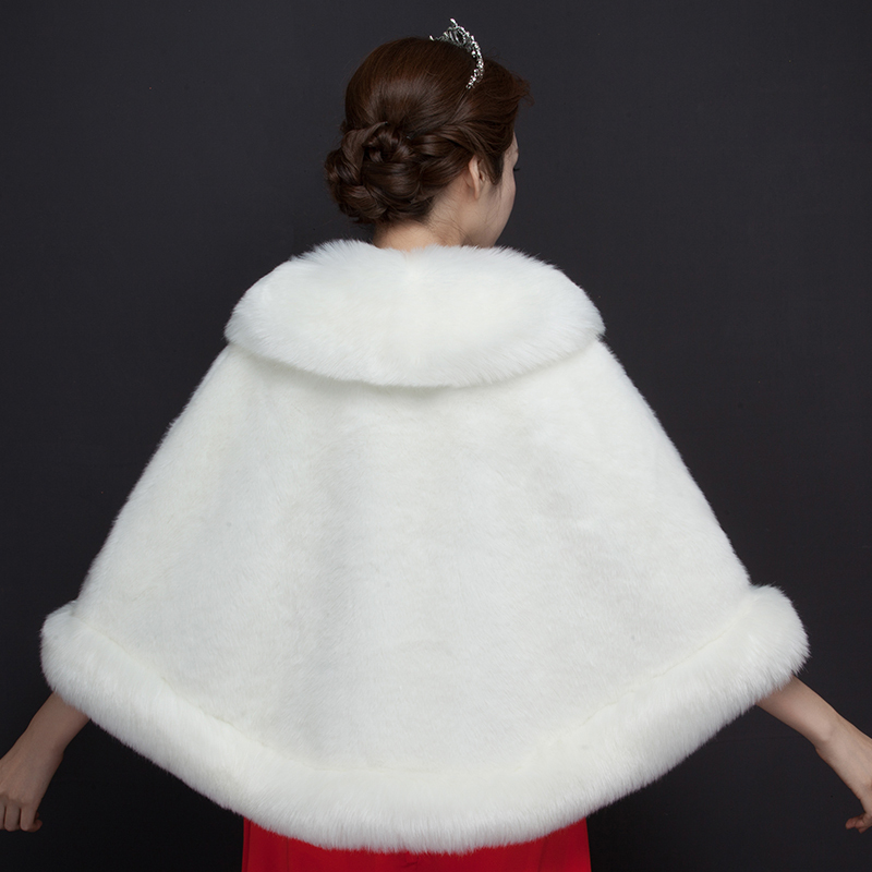 热卖新款秋冬加棉毛披肩礼服时尚斗篷外套白色新娘加厚保暖结婚毛披肩