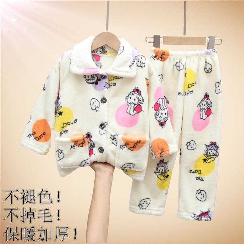 儿童睡衣法兰绒秋冬季男童珊瑚绒加厚款中小童女孩宝宝家居服套装图片