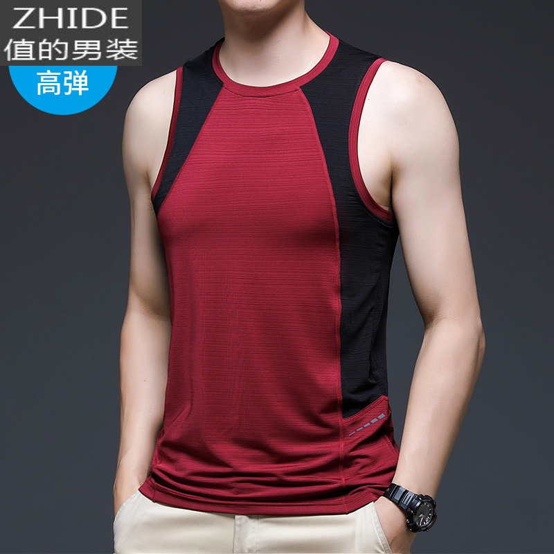 suntek冰丝无袖t恤坎肩汗背心男士夏季宽松大码休闲运动服背心跑步
