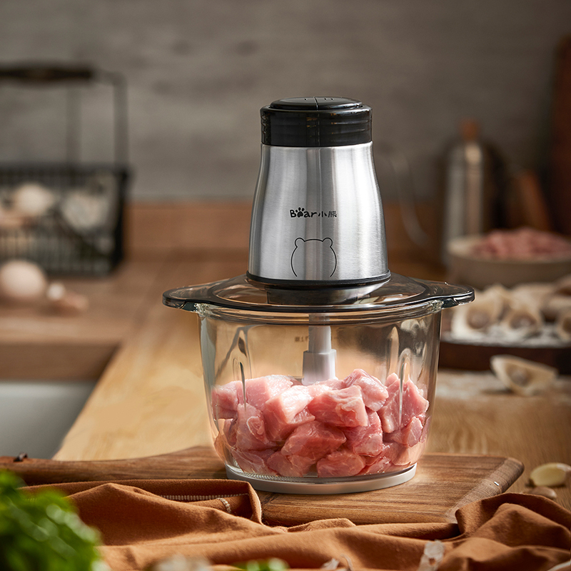 小熊绞肉机家用电动小型多功能饺肉馅全自动料理机搅拌机2升加厚玻璃