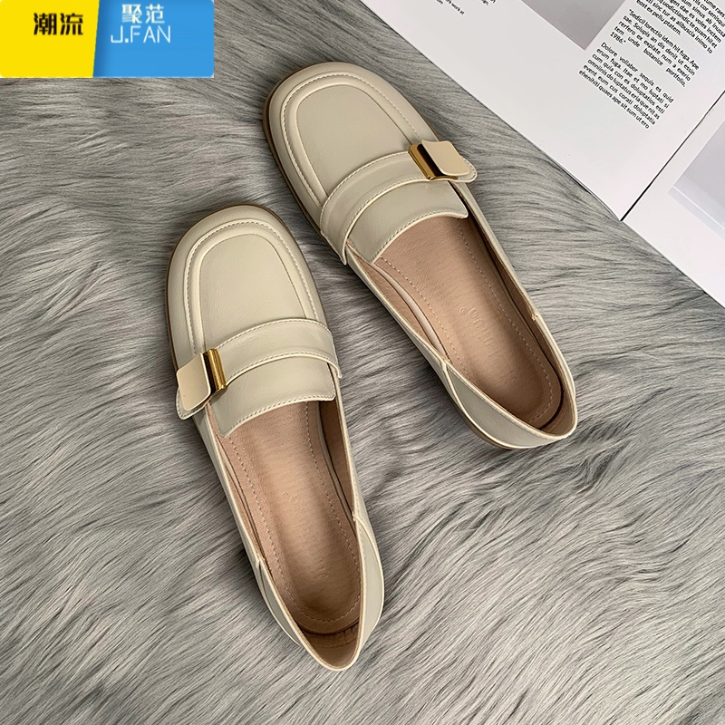 聚范皮版~2023年新款晚晚温柔风配裙子的鞋子平底法式单鞋女 C22-0985练杏升级版 35