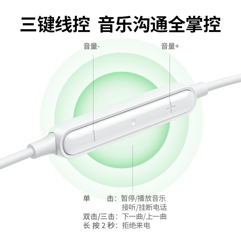 绿联1.2米3.5mm半入耳式有线耳机 白色 EP101/60692 (货期3-6天)高清大图