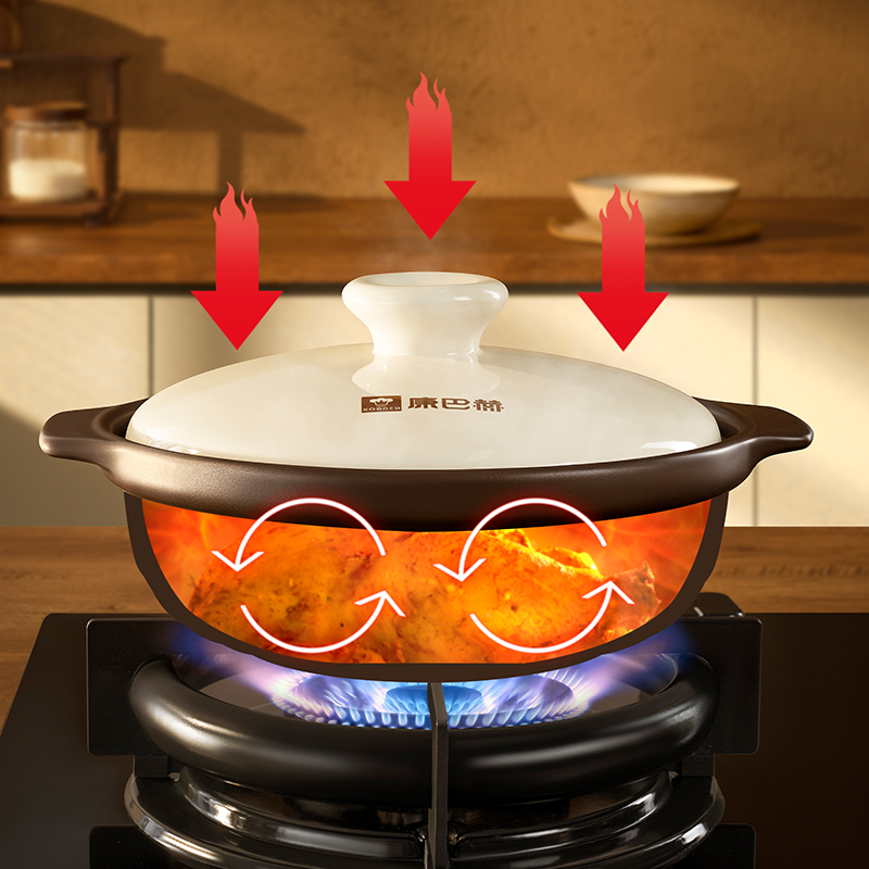 康巴赫炒菜砂锅煲家用燃气专用煲仔饭耐高温干烧不裂浅口陶瓷锅高清大图