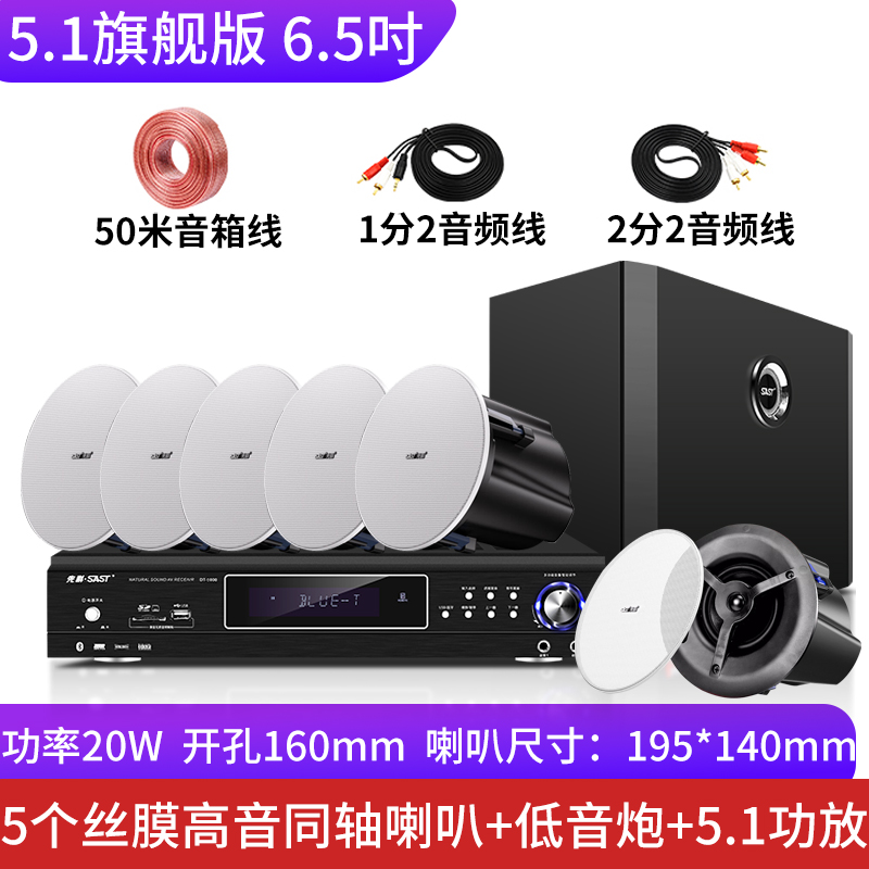 先科(SAST)吸顶式5.1家庭影院音响套装电视机家用客厅吊顶音箱3d环绕立体声嵌入式重低音功放套装蓝牙KTV高清大图