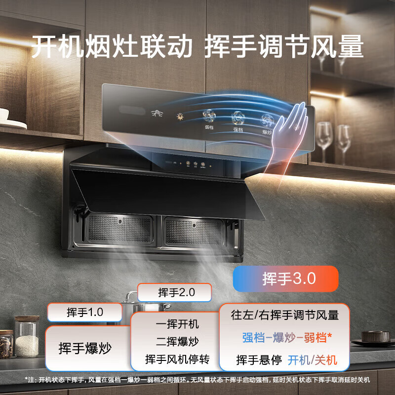 老板(Robam)[小黑翼D2]烟灶联动 超薄顶侧双吸抽油烟机 28立方大风量家用大吸力一级能效 27A21-D2高清大图
