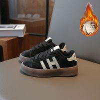 儿童运动鞋年冬季新款反绒皮德迅鞋保暖加绒时尚男女童鞋 27码鞋内长17.0cm 黑色
