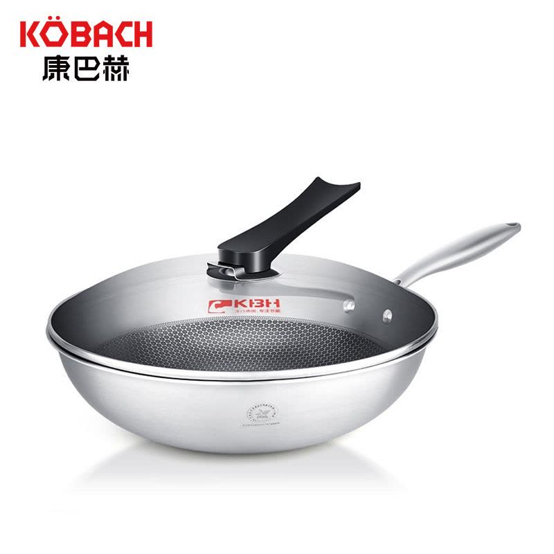 康巴赫炒锅不粘锅蜂窝蜂巢平底锅304不锈钢轻油烟燃气电磁炉明火通用炒菜锅32cm图片