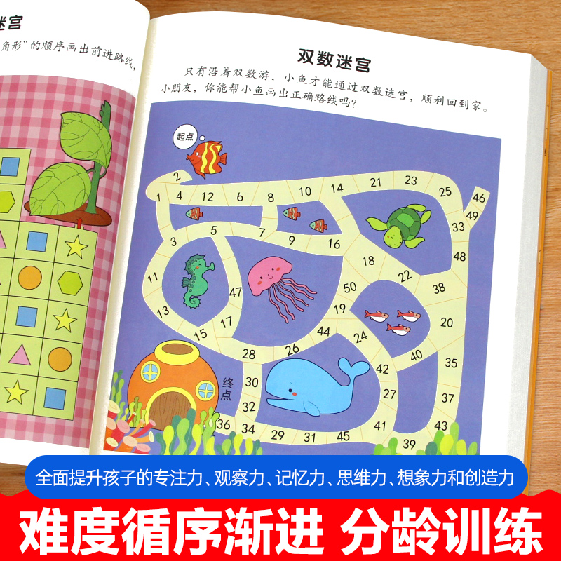 [全4册]专注力全脑综合测试2-6岁 [正版]专注力训练儿童全脑开发逻辑思维训练书籍2-3-4-5-6岁幼儿园宝宝左右脑高清大图
