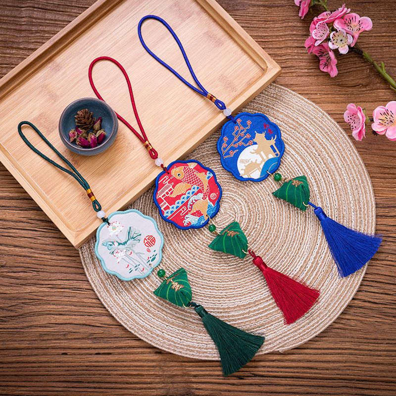 端午节祈福香包粽子小香包艾叶驱蚊古风香囊福字衣柜除味汽车挂件