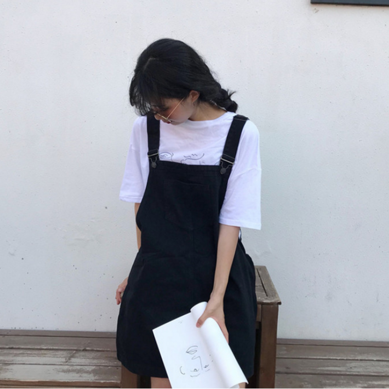 夏装韩版女装宽松中长款减龄牛仔背带裙百搭显瘦无袖连衣裙女裙子白色均码