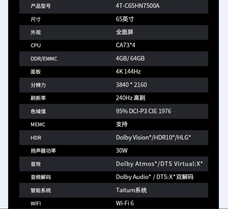 SHARP夏普电视4T-C65HN7500A 240HZ 4G+64G 杜比视界 智能电视高清大图