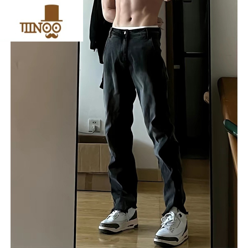 YANXU高街复古拉链牛仔裤男士夏季美式垂感微喇显高痞帅直筒裤子ins痞高清大图