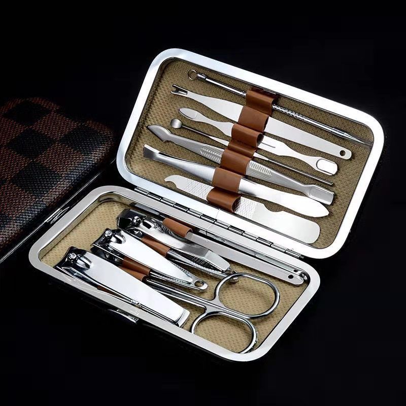 12件套多功能 修脚套装剪刀指甲钳锉刀粉刺针鼻毛剪掏耳勺皮推指甲刀