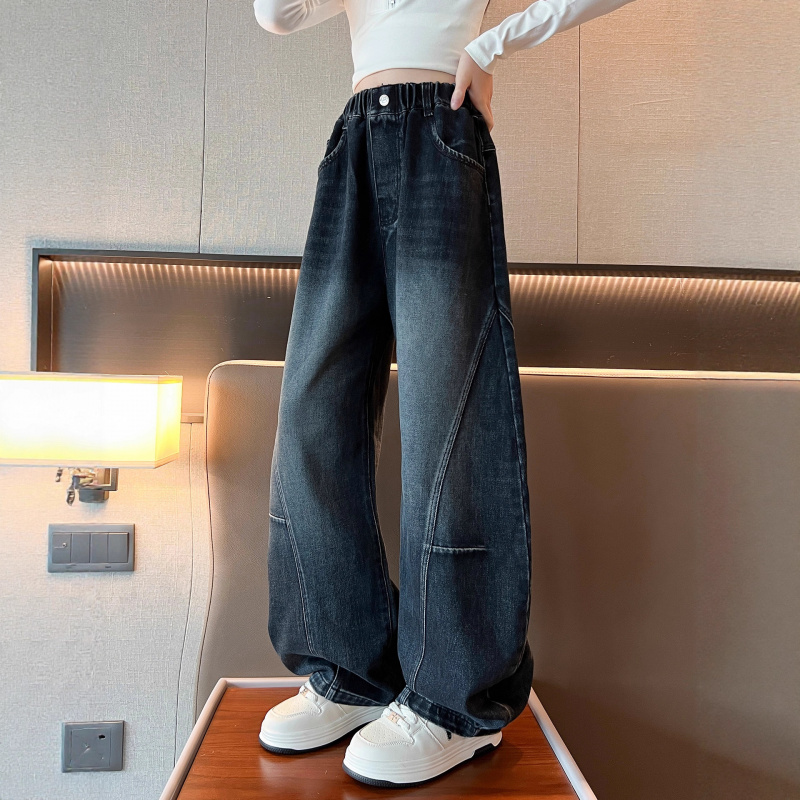 女童牛仔裤春秋款新款秋装儿童时尚休闲裤大童女孩直筒阔腿裤