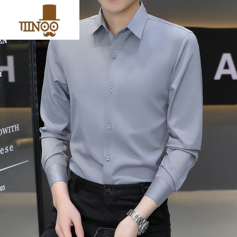 YANXU冰丝衬衫男长袖商务休闲白色衬衣夏季免烫职业正装工作服伴郎寸衫图片