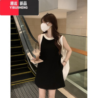 YIBUSHENG法式小香风撞色无袖背心连衣裙女小个子气质休闲宽松吊带短裙袖 M 黑色