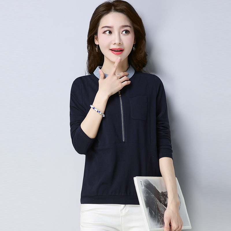 2018春夏女装新款大码女胖mm小衫女士长袖t恤女短款带领子上衣春秋女