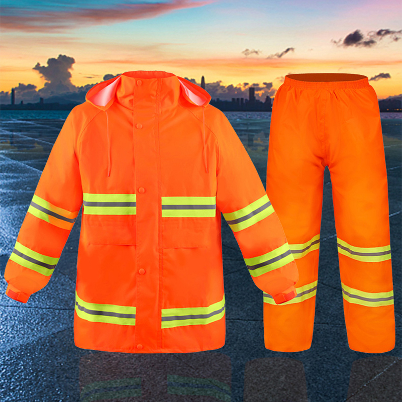 橙色 反光环卫雨衣 道路消防绿化工程雨衣雨裤套装户外工人市政防水高清大图